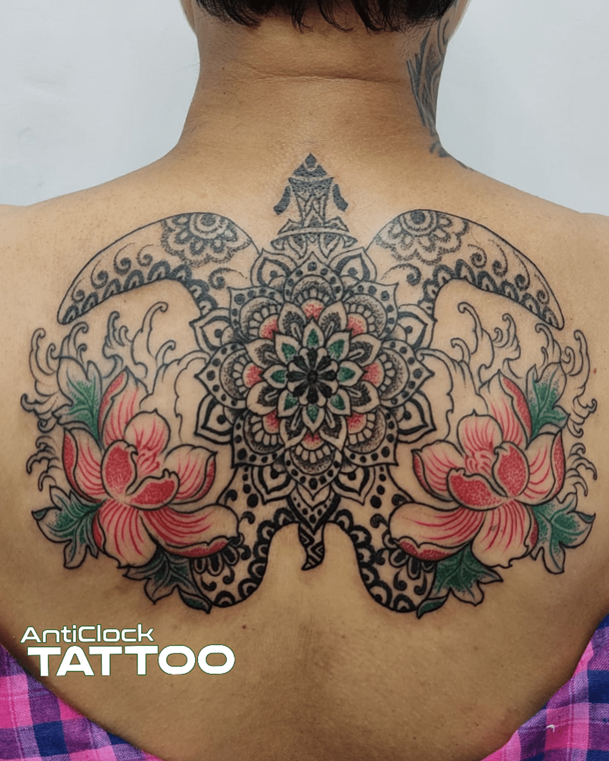 Lotus dotwork with unalome tattoo done at xpose tattoos jaipur